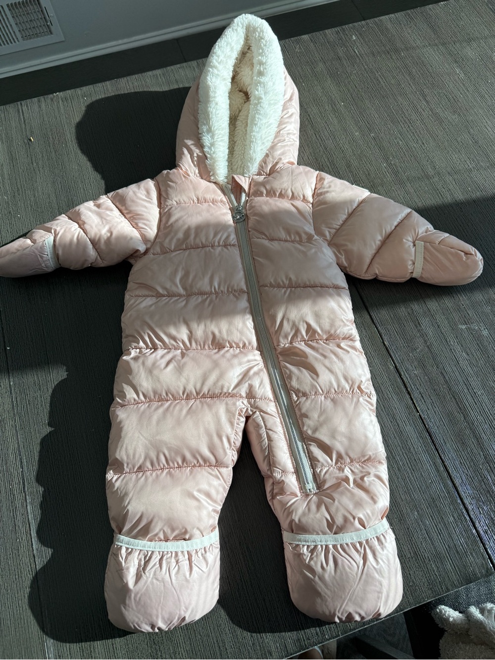 Michael Kors Blush Pink Quilted Puffer Jacket with Shearling Hood
